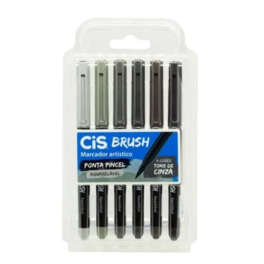 Caneta Brush Pen Cis Aquarelável com 6 cores Básica – Pastel – Neon