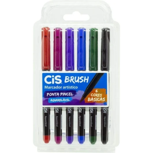 Caneta Brush Pen Cis Aquarelável com 6 cores Básica – Pastel – Neon