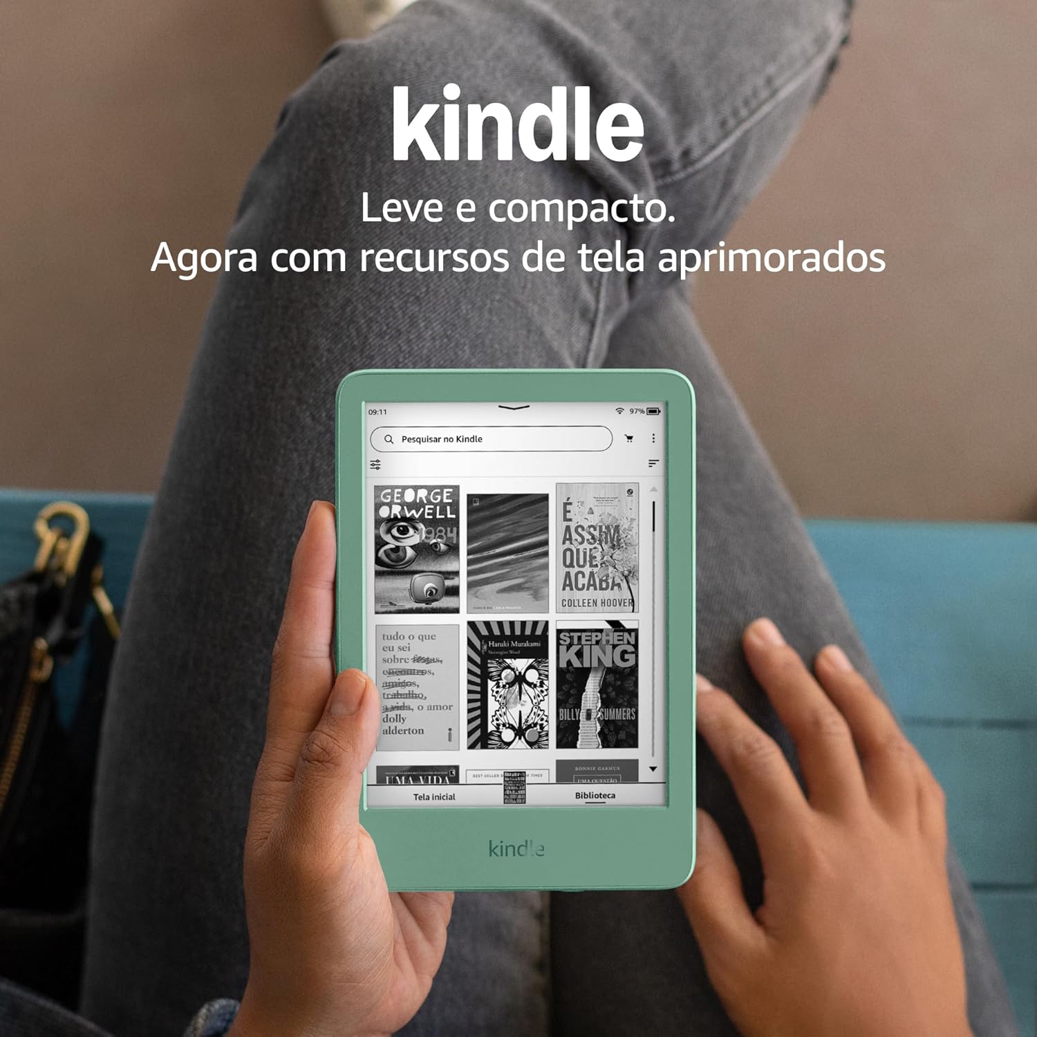 Kindle (16 GB – modelo 2024) – Leve e compacto, com tela antirreflexo, trocas de página mais rápidas, luz frontal ajustável e bateria de longa duração – Cor Verde