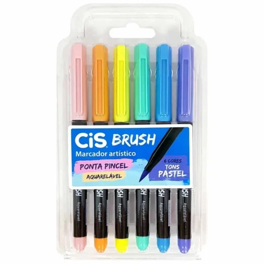 Caneta Brush Pen Cis Aquarelável com 6 cores Básica – Pastel – Neon