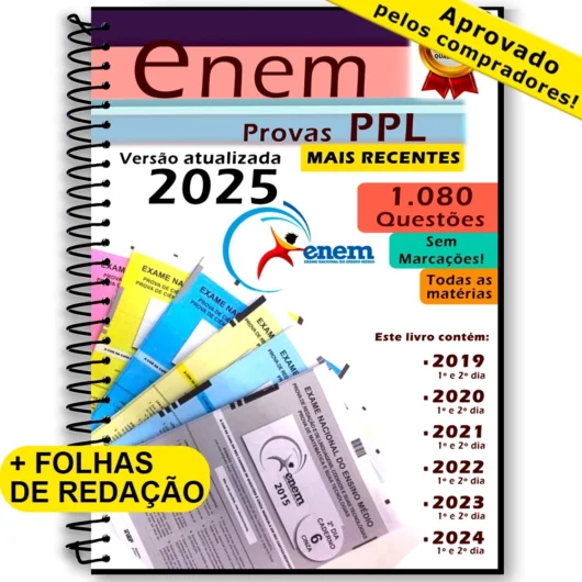 Apostila Enem 2025 provas PPL anteriores 2019 até 2024 + gabarito