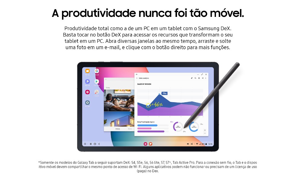 Tablet Samsung Galaxy Tab S6 Lite, 64GB, 4GB RAM, Tela 10.4′, Câmera 8MP, frontal de 5MP, 4G, Android 14