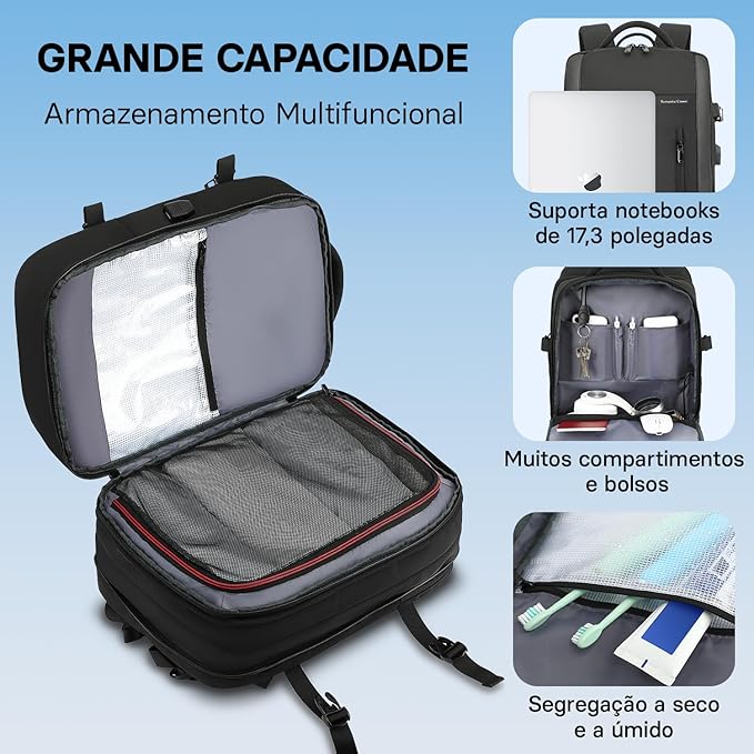 Mochila Escolar Viagem e Notebook Impermeável Reforçada Cabo USB