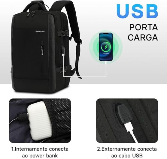 Mochila Escolar Viagem e Notebook Impermeável Reforçada Cabo USB