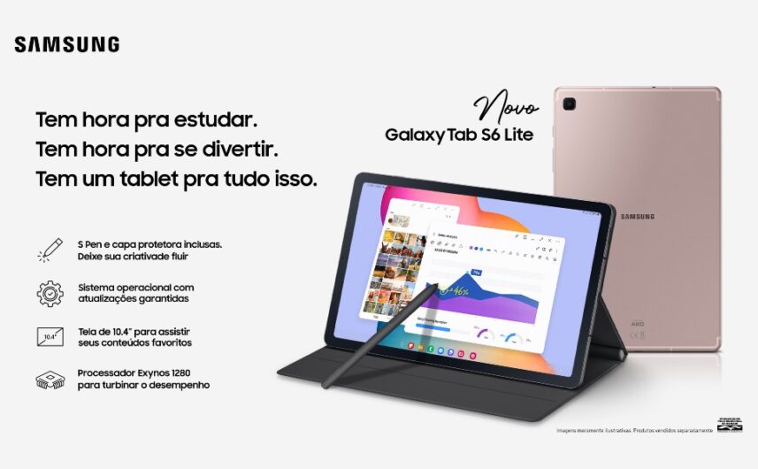 Tablet Samsung Galaxy Tab S6 Lite, 64GB, 4GB RAM, Tela 10.4′, Câmera 8MP, frontal de 5MP, 4G, Android 14