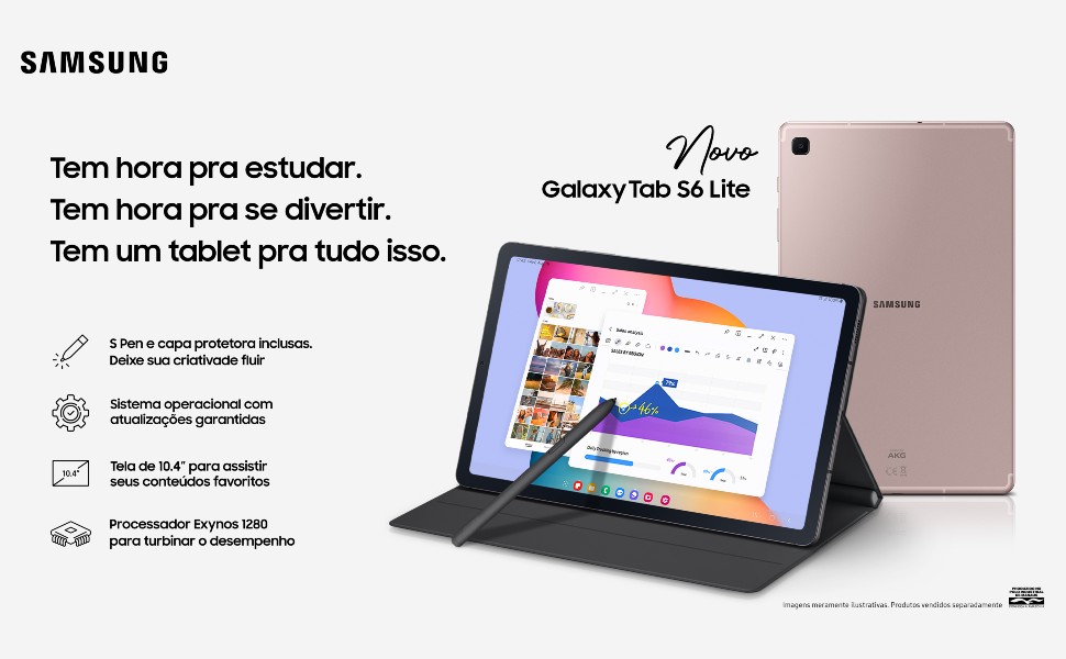 Tablet Samsung Galaxy Tab S6 Lite, 64GB, 4GB RAM, Tela 10.4′, Câmera 8MP, frontal de 5MP, 4G, Android 14